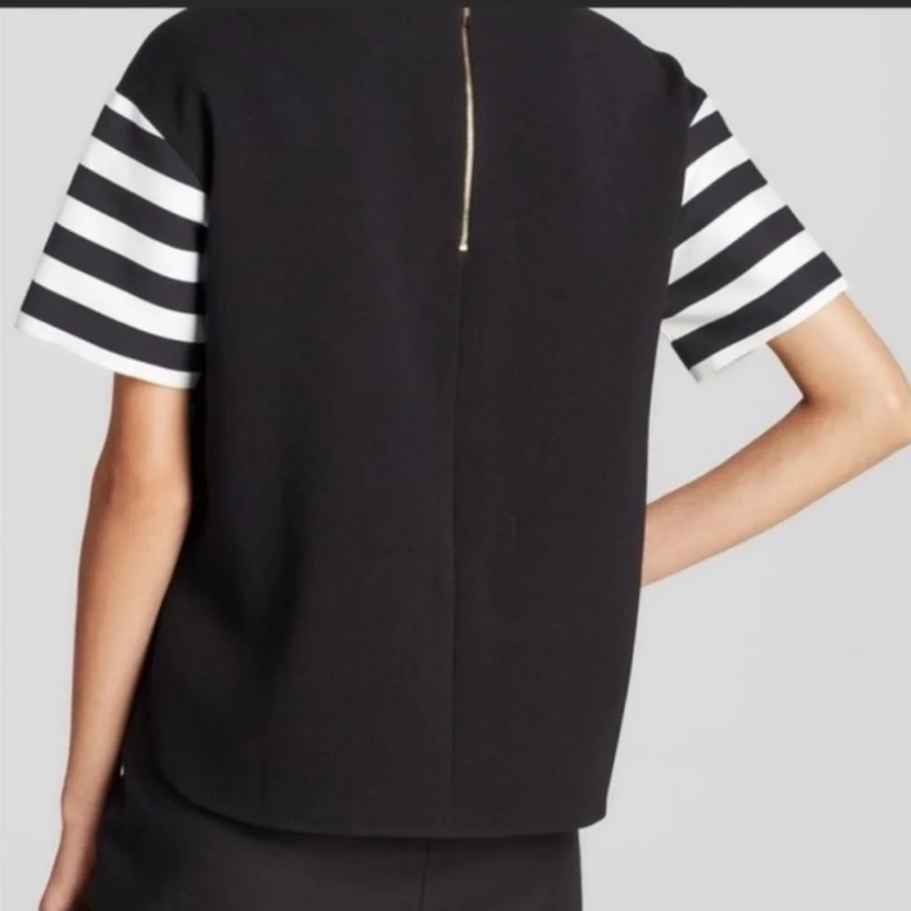 Kate Spade Live Colorfully striped top blouse gold zipper back short sleeve - Picture 2 of 8